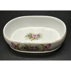 Vintage Lefton China Porcelain Hand-Painted Soap Dish Floral Theme Gold Trim